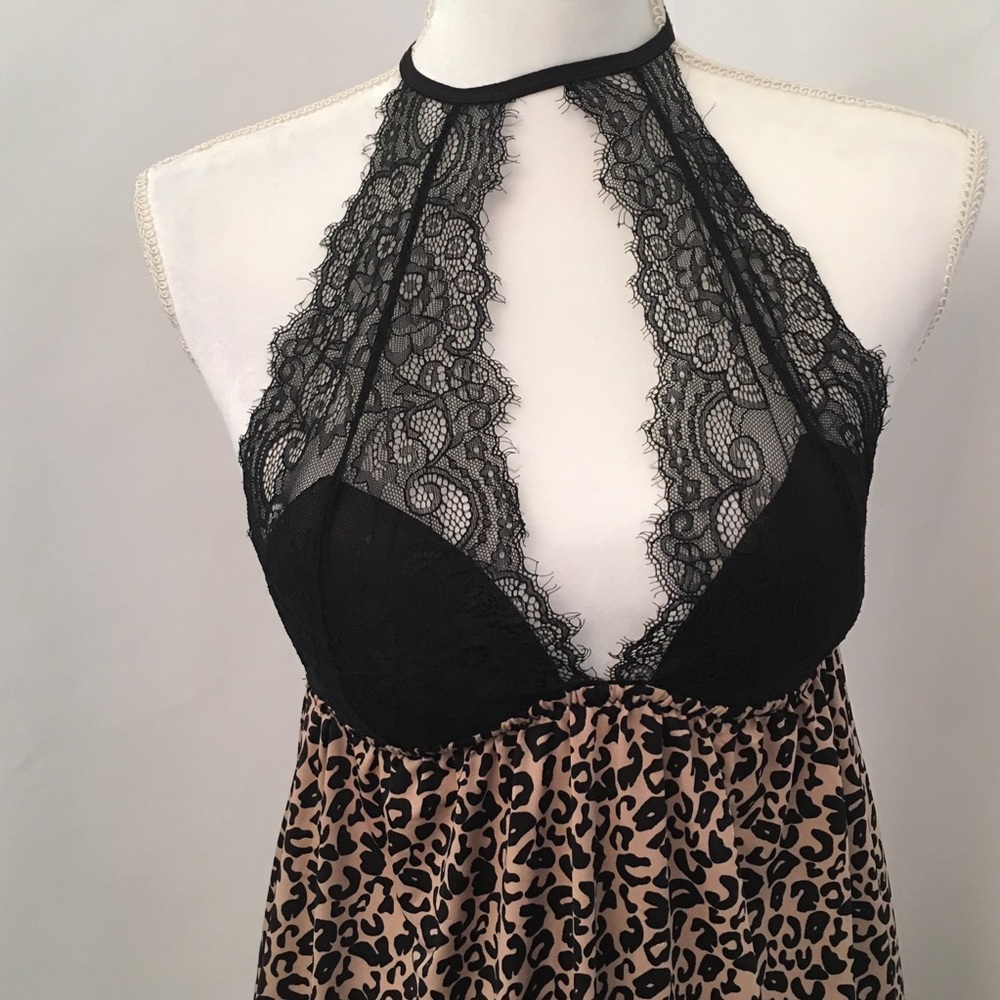 French Affair Slip Animal Print & Lace Bra SZ SM